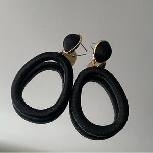 Black and gold woven dangle statement earrings